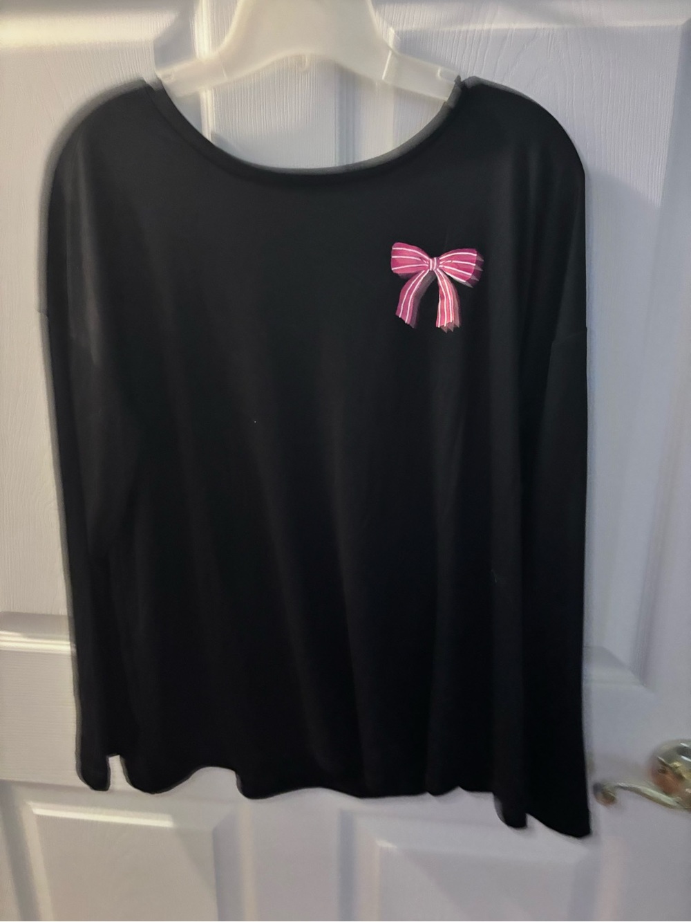 Soft Black Top with Pink Striped Bow Accent from Joyspun